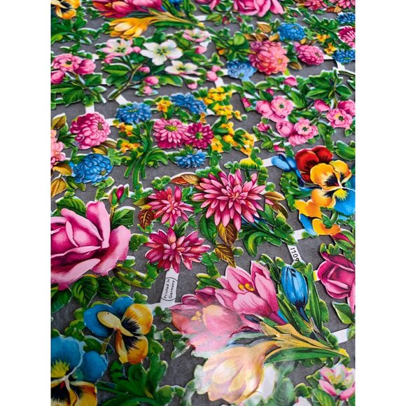 Vintage Germany Die-Cut Scrap Sheet Floral #1109 Design 13" x 9.5" - Picture 3 of 6